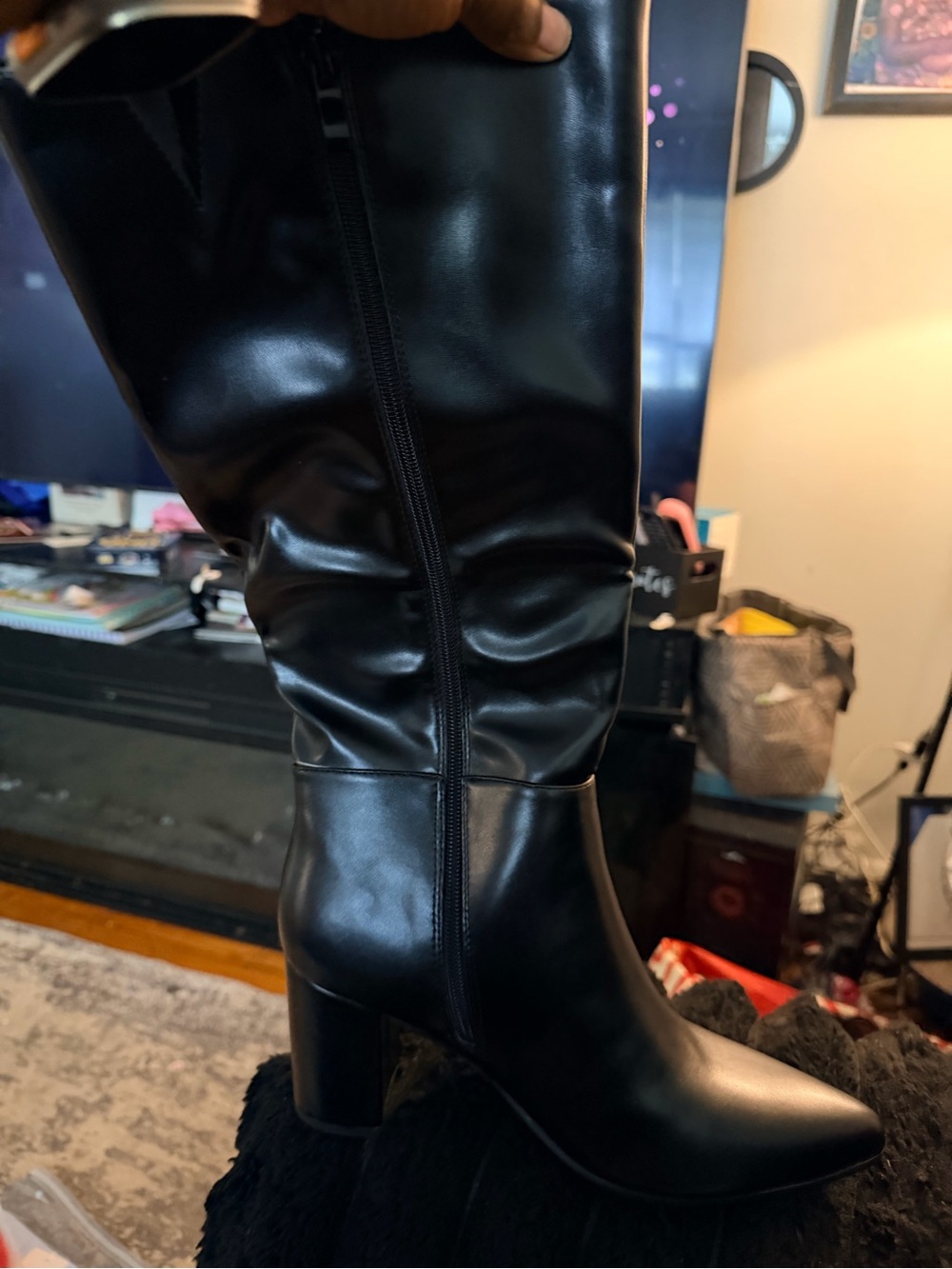 Women's Black Mid-Calf Block Heel Boots